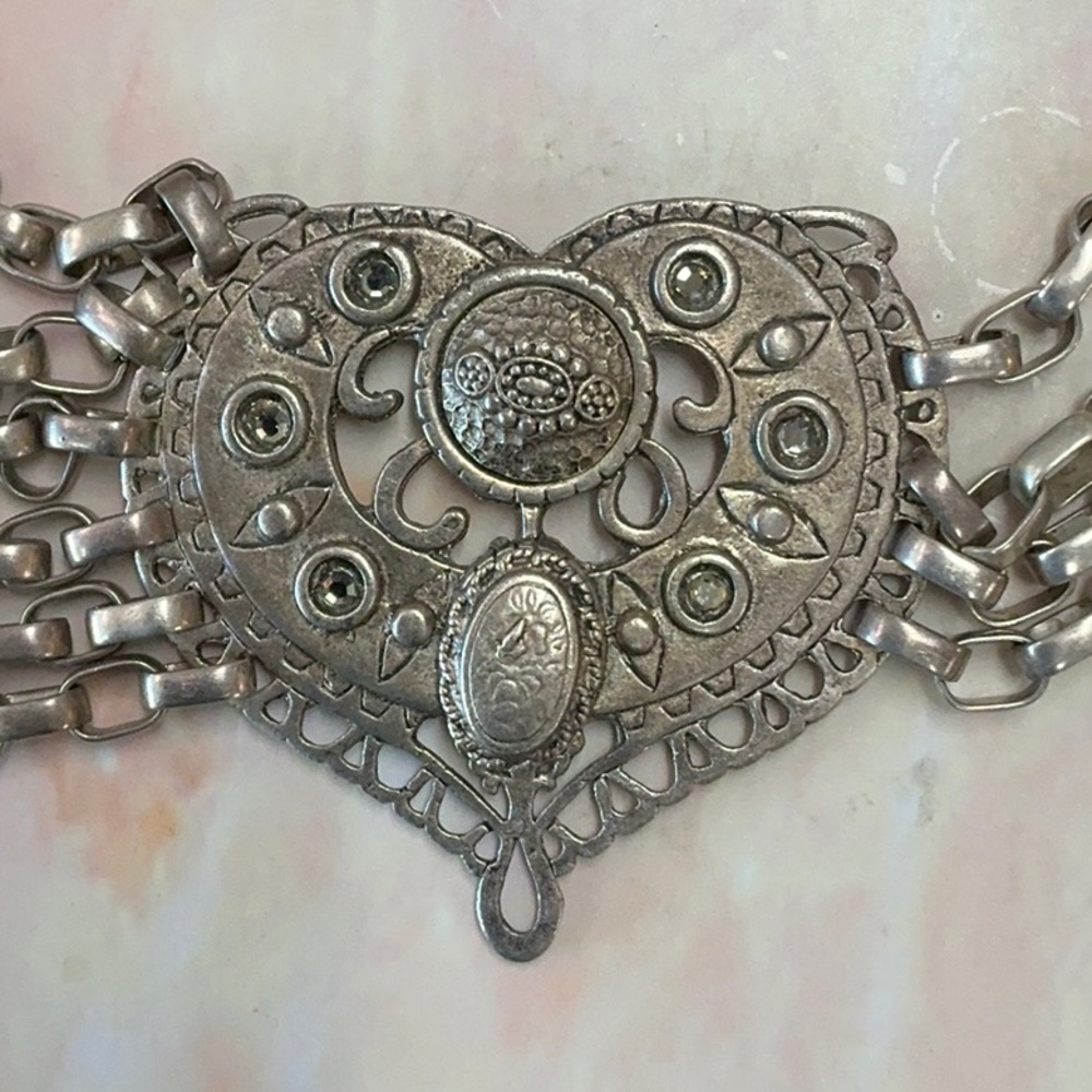 Vintage Belt ARTWEAR renaissance metal Chain eye hearts‎ **READ weighty SILVER